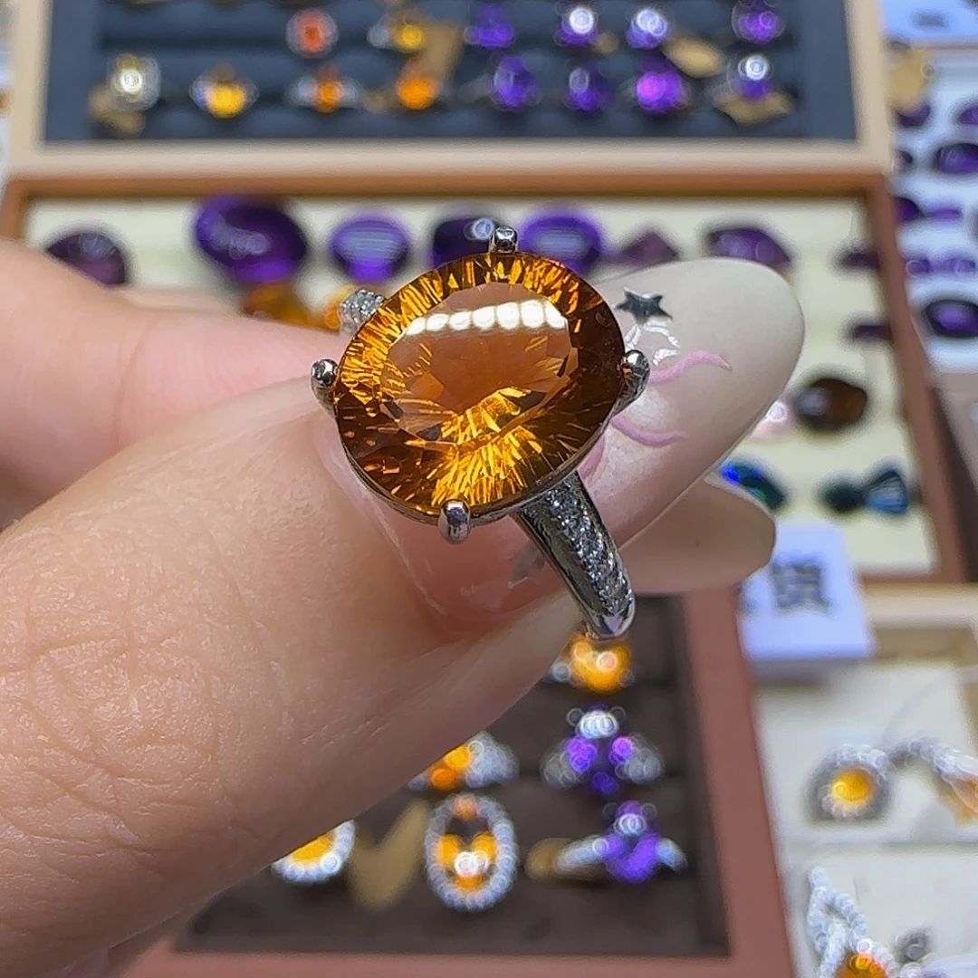 好***品银S925镶嵌水晶珠宝半成品G 黄水晶一物一拍