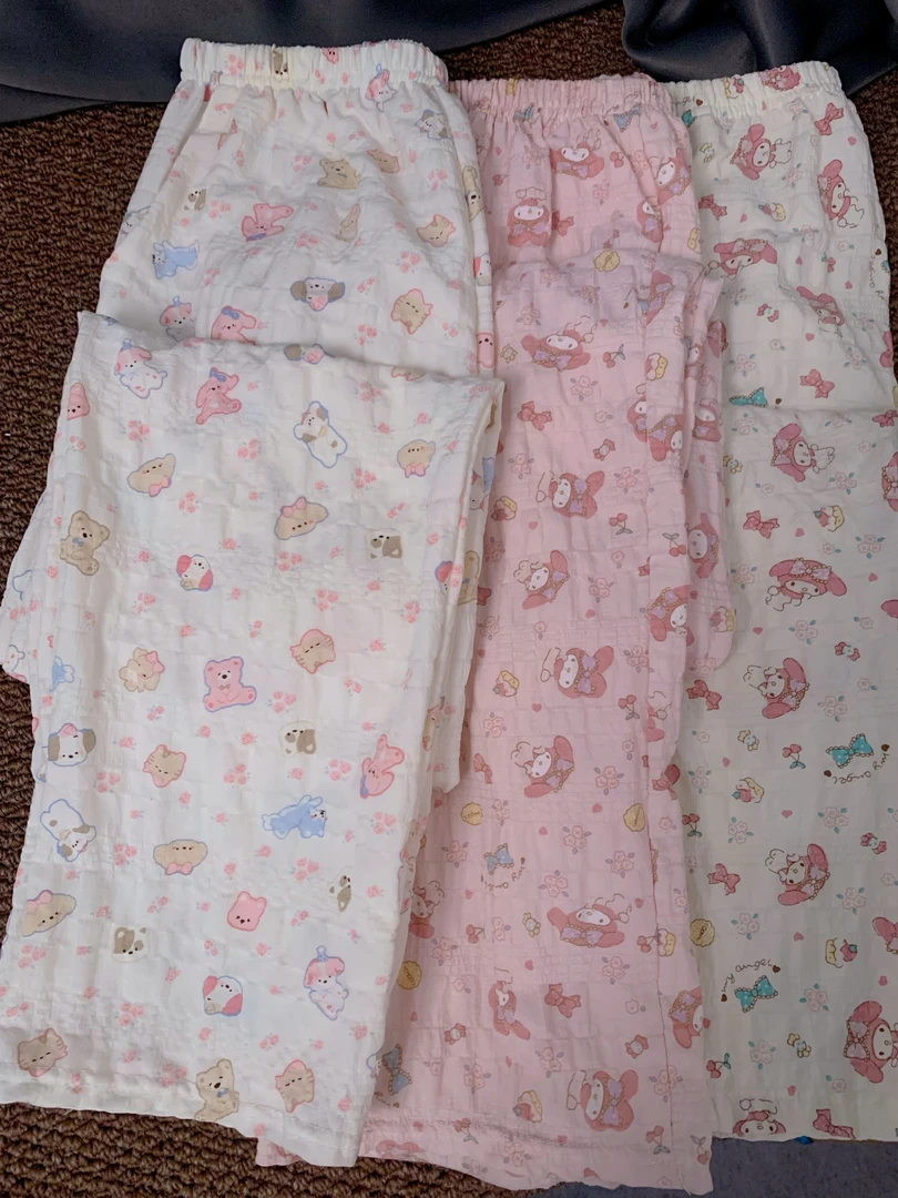 遛弯裤子泡芙小狗微弹夏季卡通日系睡裤女防蚊裤外穿遛狗休闲长裤