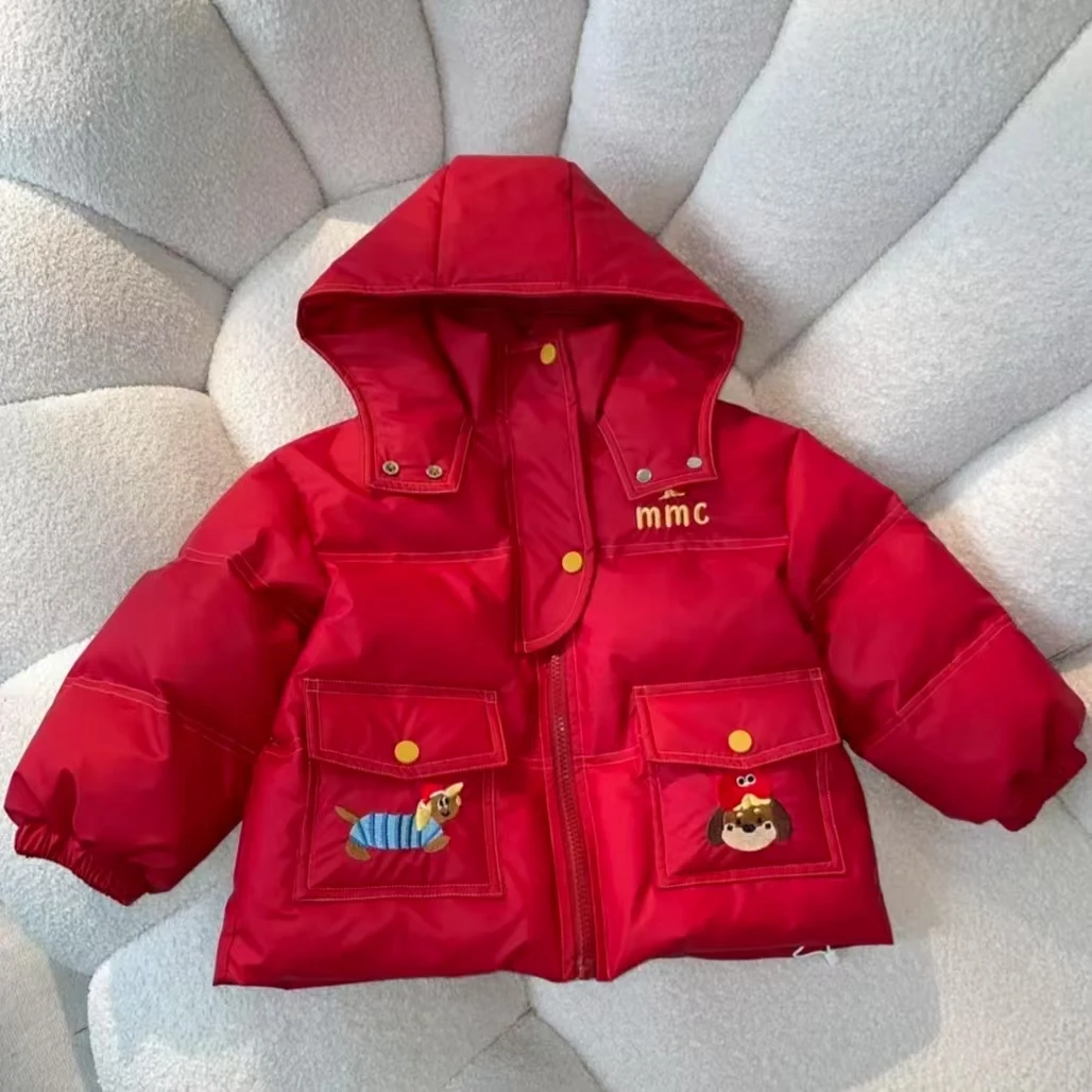 MOMOCO冬季新款男童刺绣卡通动物撞色羽绒服75430102045