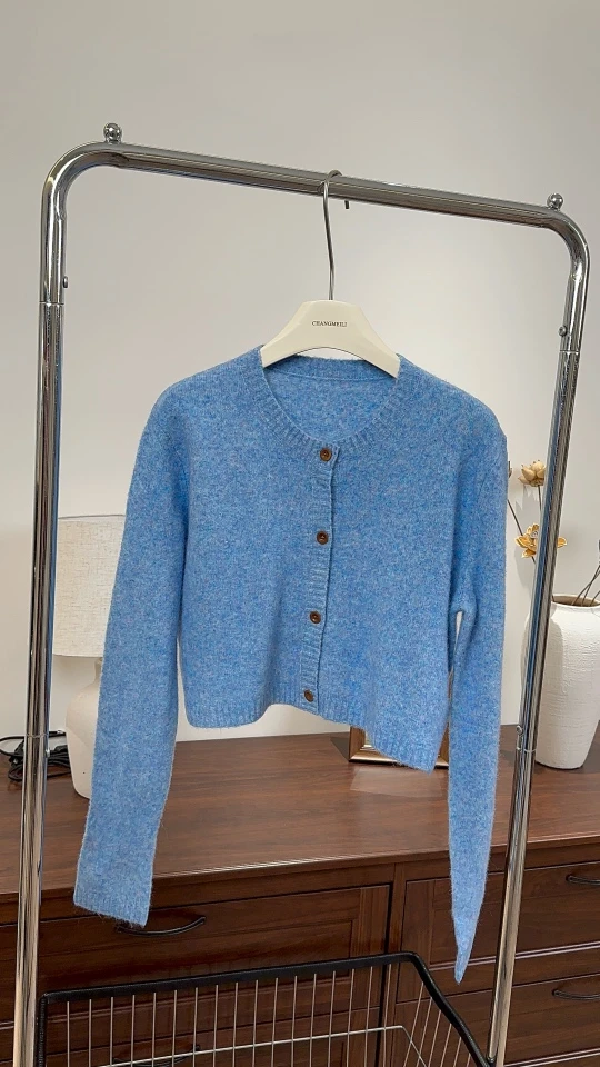 CHANGMEILI 常美丽蓝色羊毛针织开衫