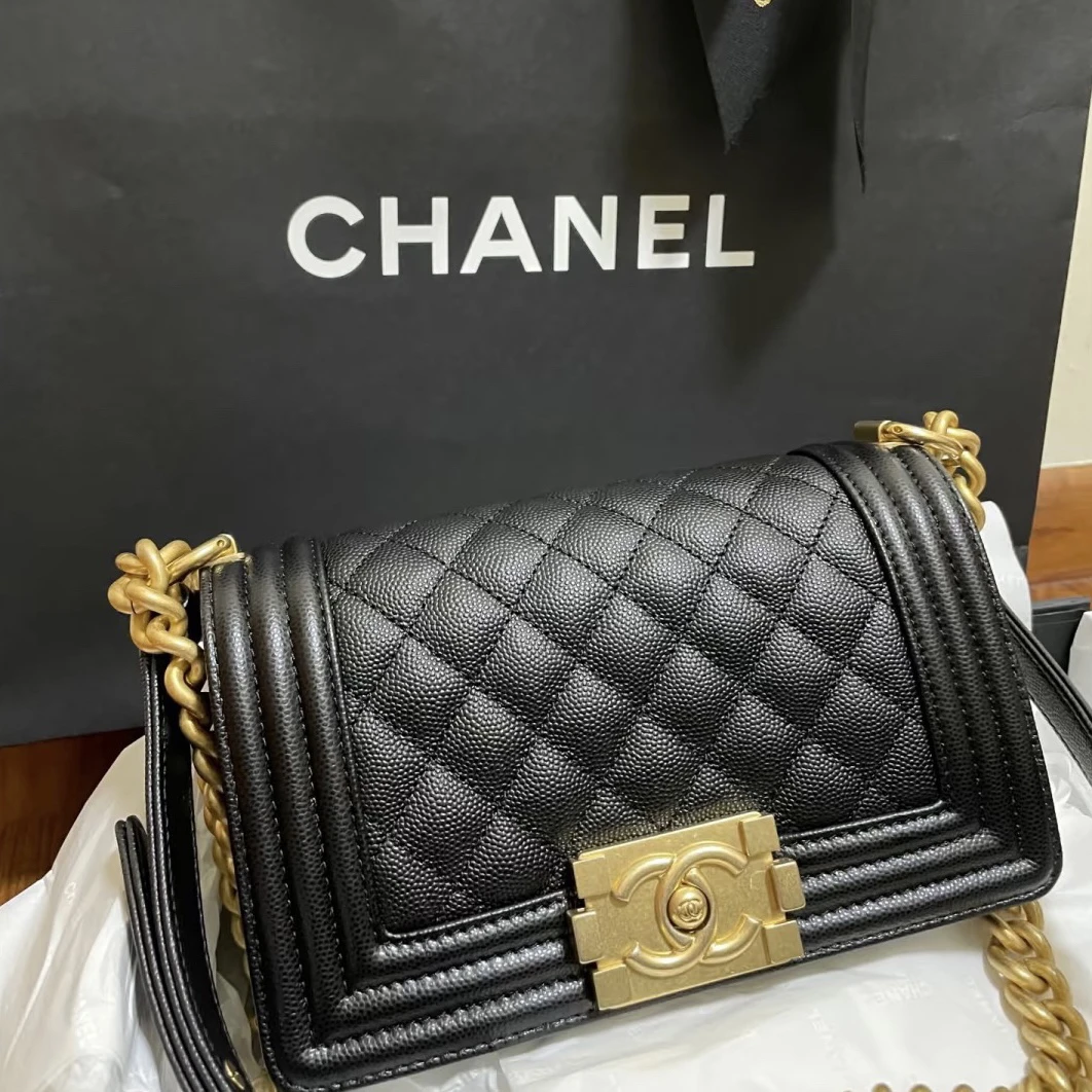99新 Chanel/香奈儿 梵壹专属/单肩包/黑金荔枝牛小号leboy