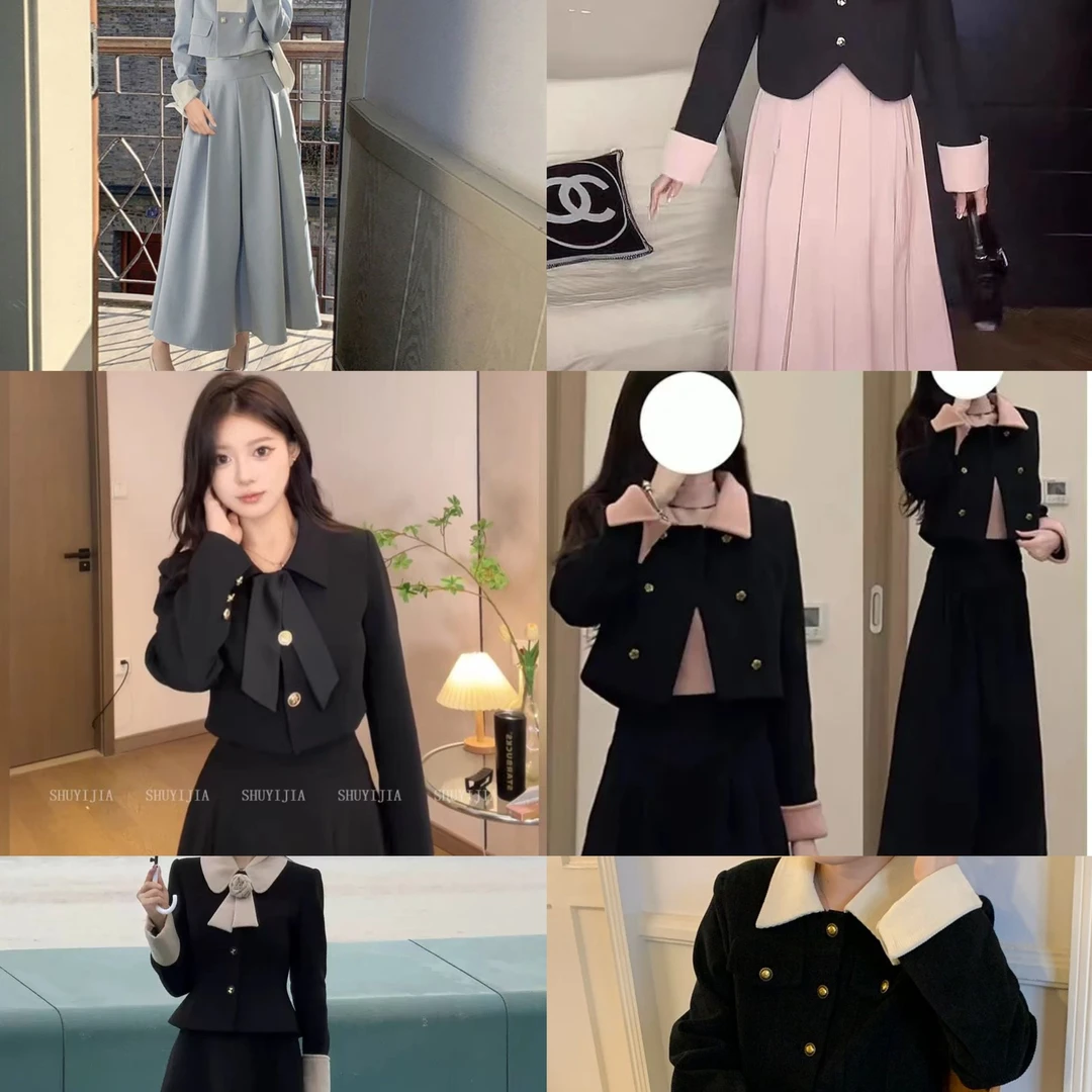 小香风套装女秋冬季高级感穿搭小个子气质短外套半身长裙子两件套