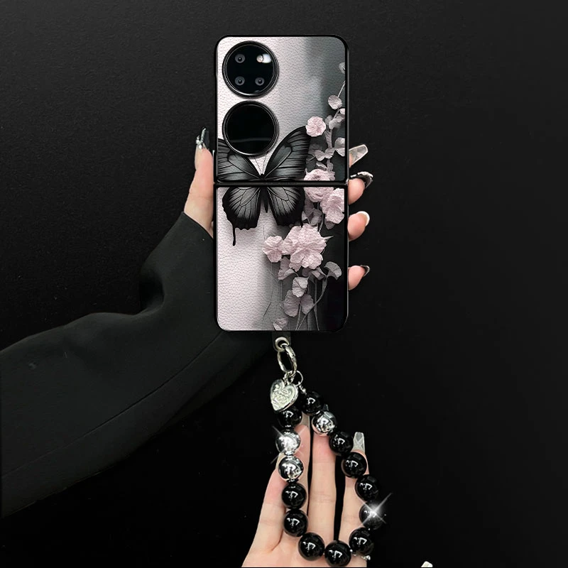 适用华为pockets手机壳梦里蝴蝶小羊皮折叠壳全包保护套