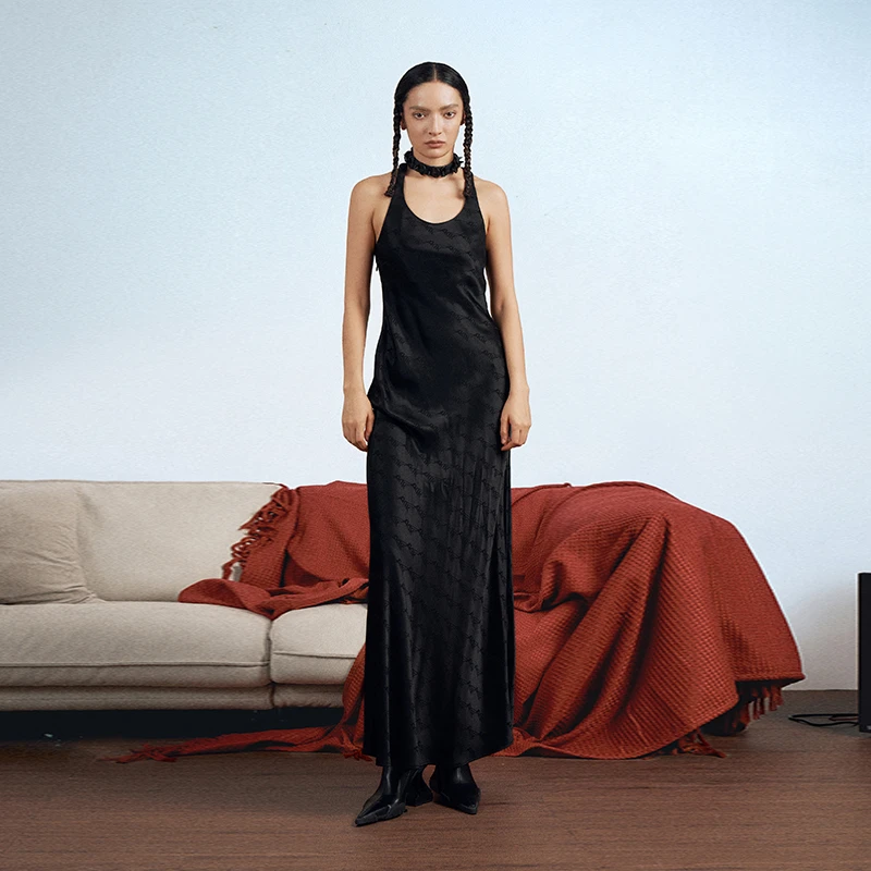 【AUNISEX专属】AKTK 金属镂空logo缎面连衣裙 6D2B0827H842