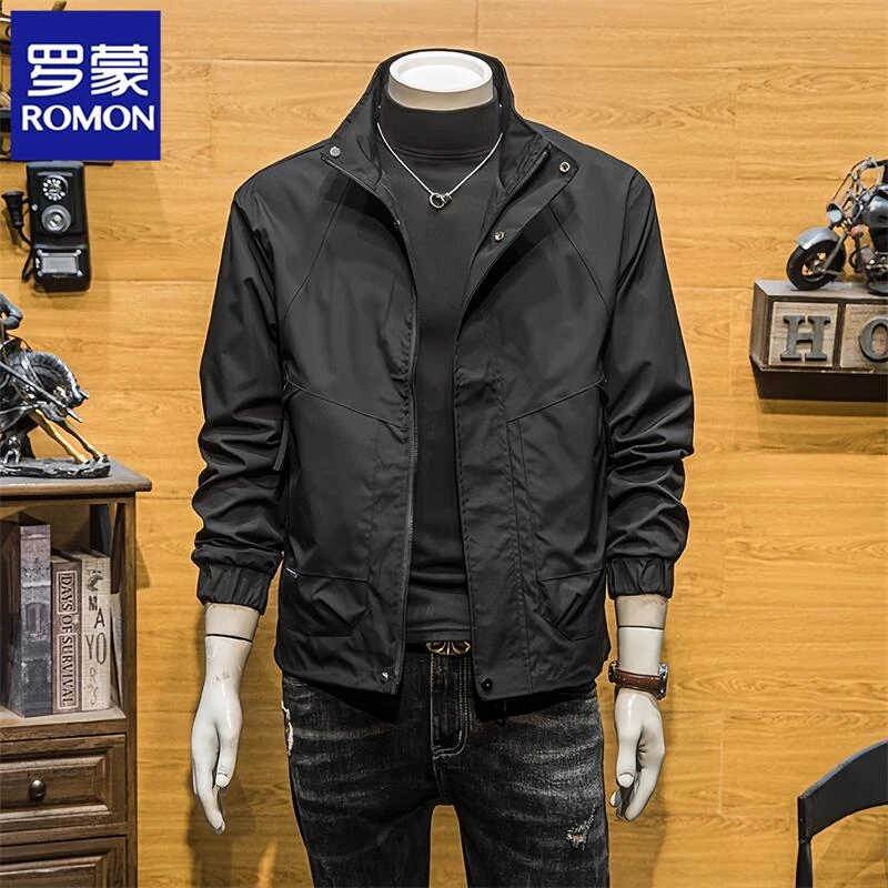 Romon/罗蒙夹克春秋季新款青年潮流休闲立领上衣男士韩版修身外套