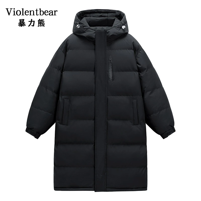 暴力熊新款男士加厚棉衣冬季宽松长款过膝连帽防寒棉服外套情侣
