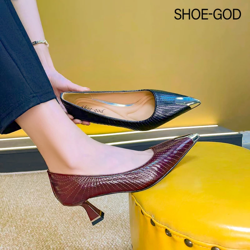 牛皮5厘米 2024年秋季新款气质百搭尖头细跟高跟浅口单鞋SGD059