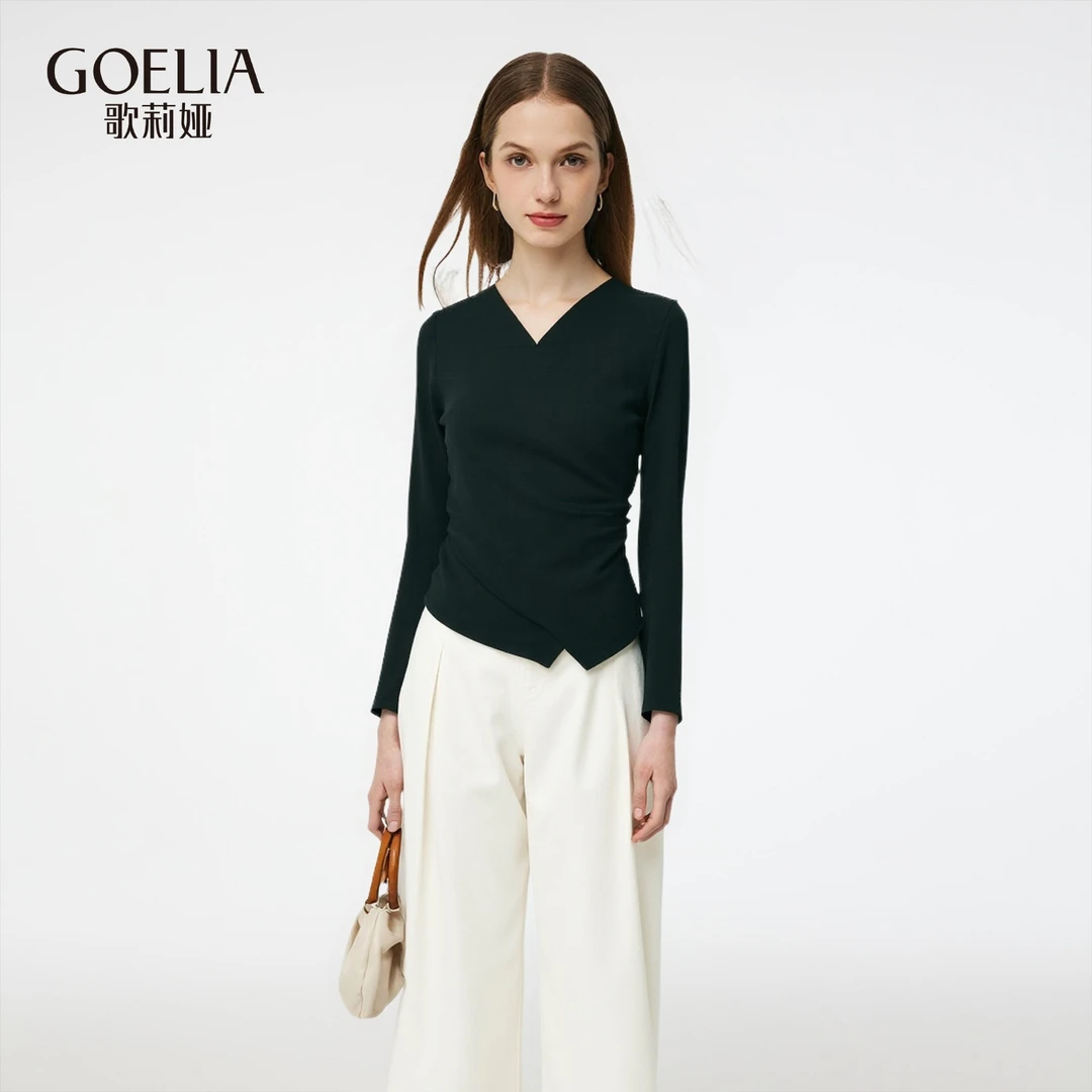 歌莉娅V领交叉清新针织衫上衣春季新品长袖百搭气质通勤1C2R0E06B