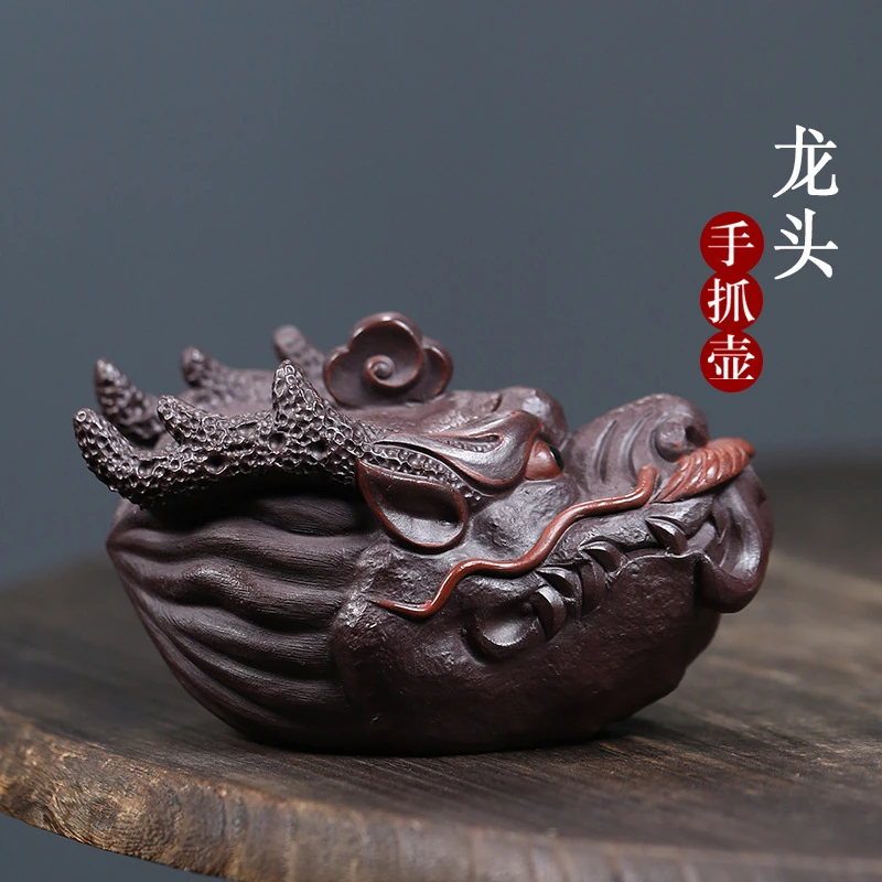 【墨韵坊紫砂】宜兴原矿紫砂手工龙头紫砂壶十二生肖手抓壶