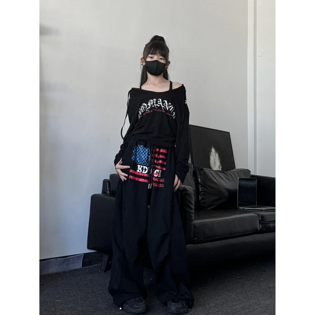 秋季新款童装潮酷女童宽松连帽T恤宽松卫白儿童消防员演出服