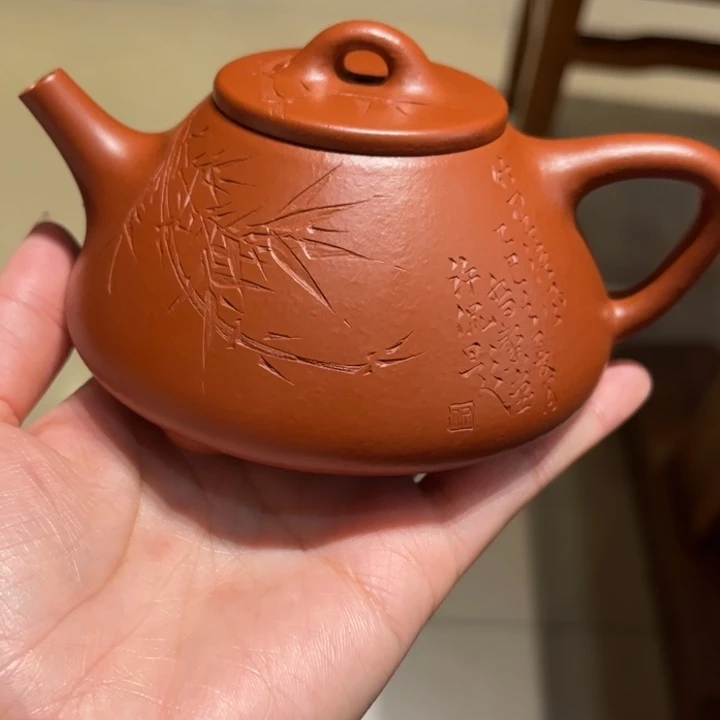 海***️紫砂茶壶全手工刻绘石瓢