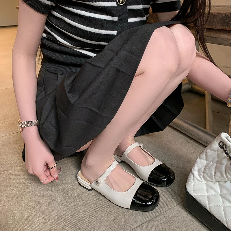 【澳门专柜正品】柚子初包头拖鞋女夏季外穿夏季新款中跟小香风拼色