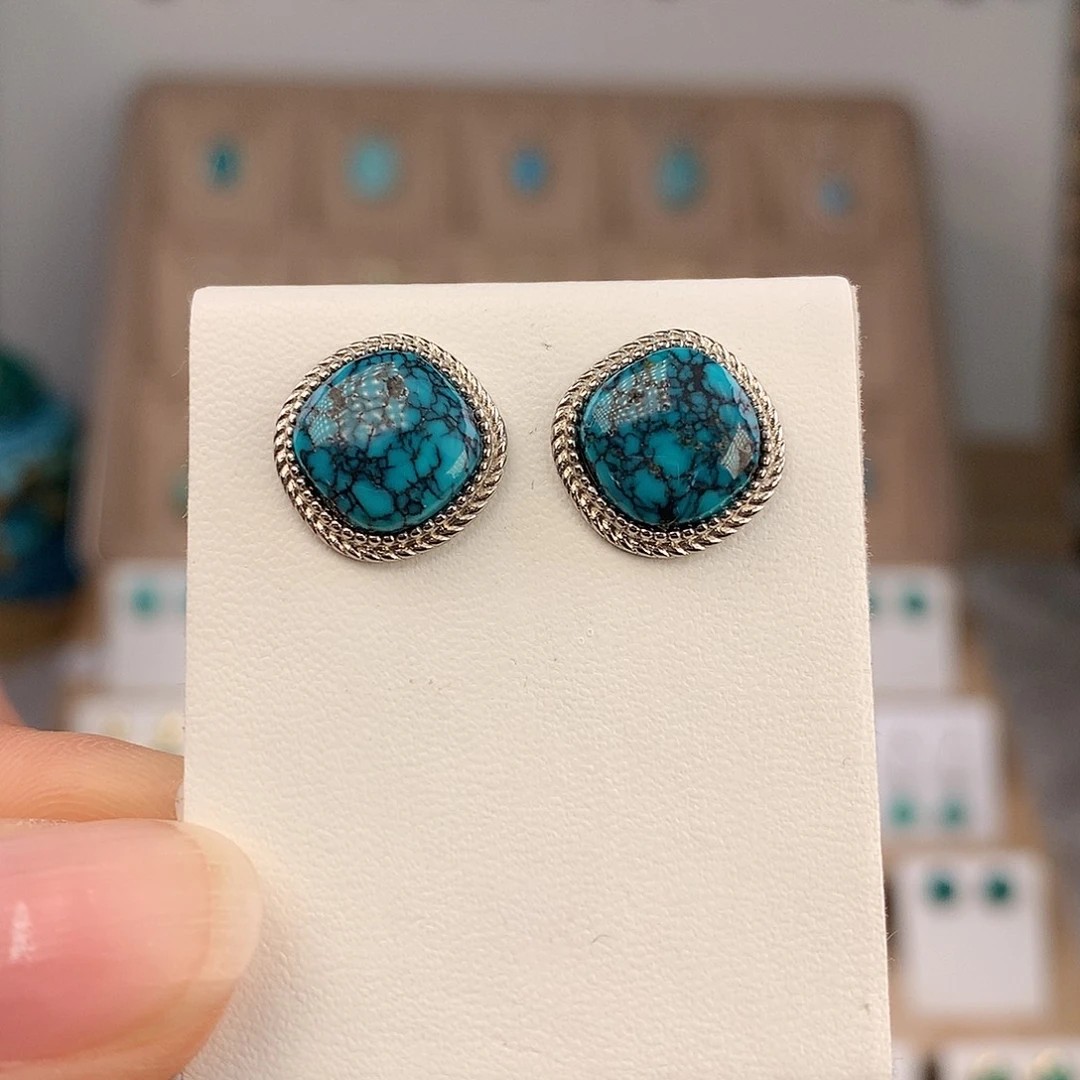 绿松石银S925镶嵌耳饰