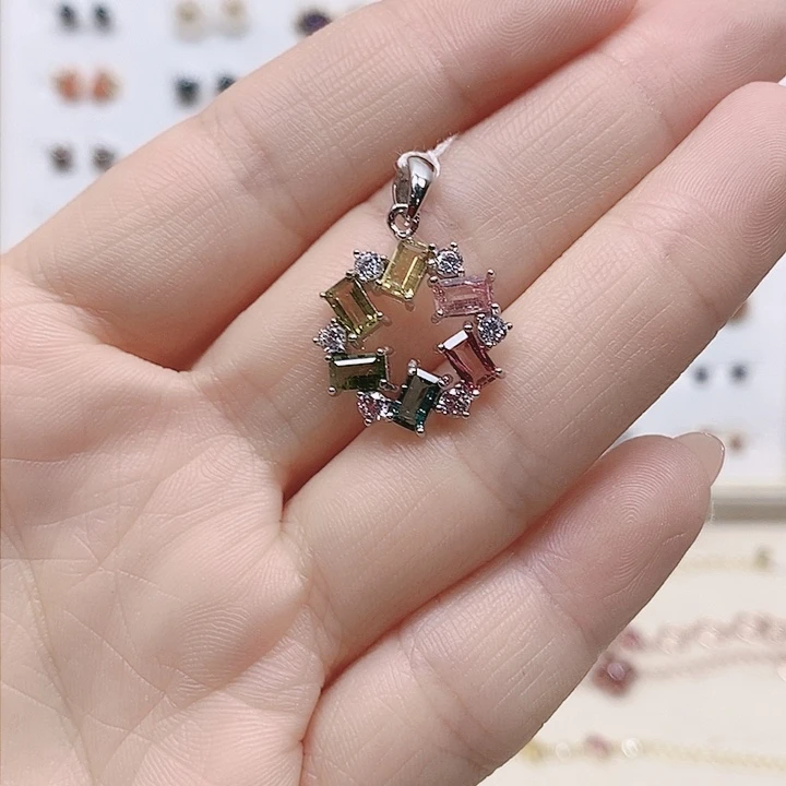 碧玺颈饰银S925镶嵌787吊坠