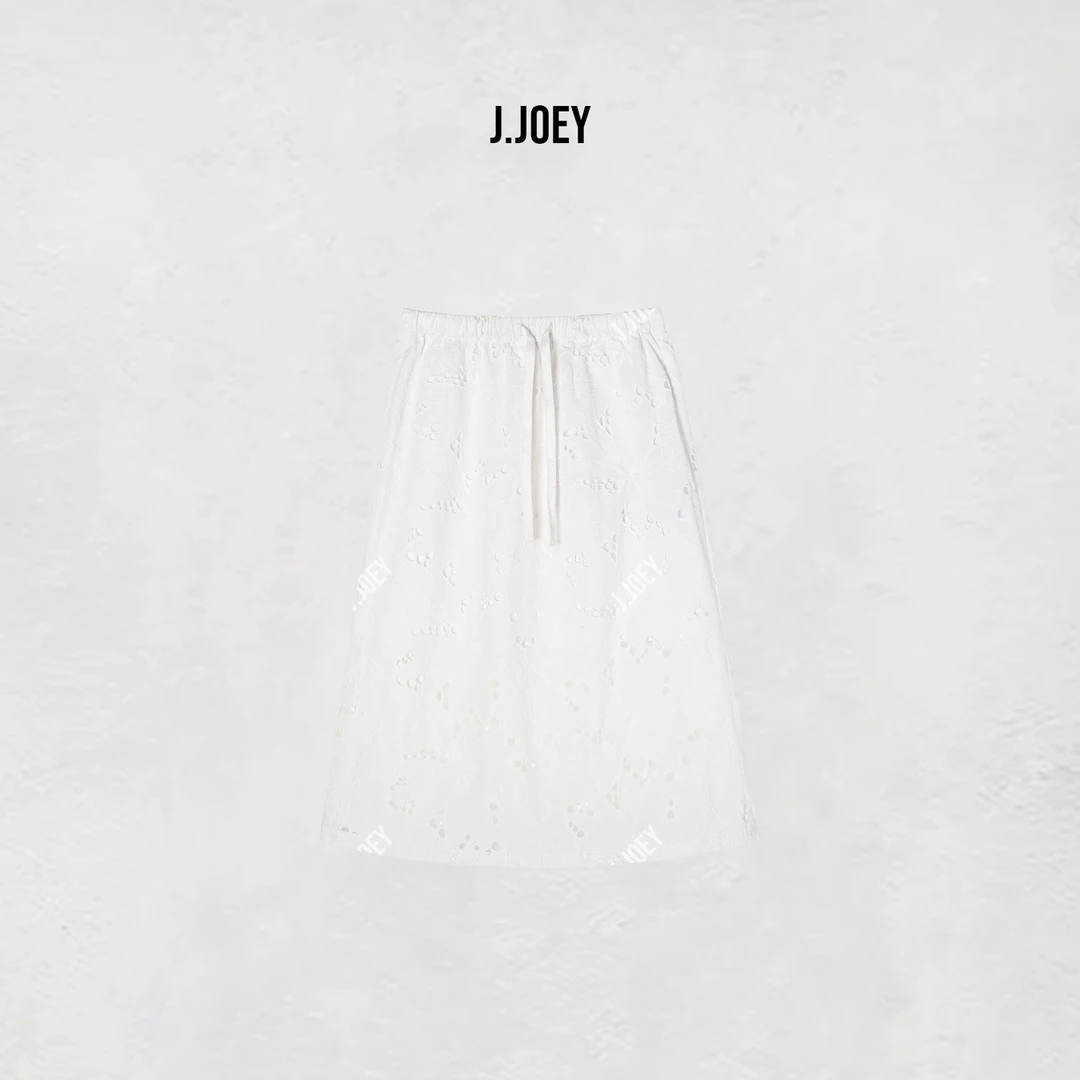 J.JOEY “100棉”新款休闲百搭白色半身裙简约显瘦A字中长裙 0868