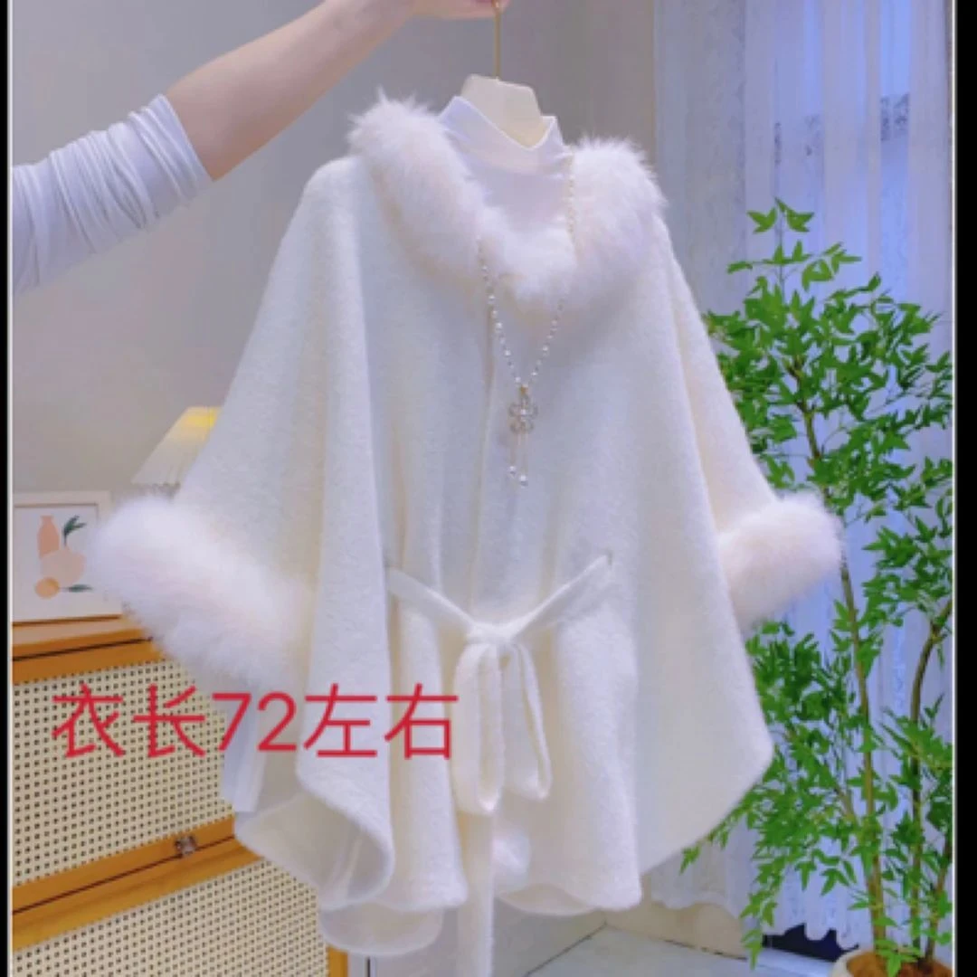 毛球款收腰高级感名媛千金风披肩斗篷防水貂大衣加厚保暖外搭外套