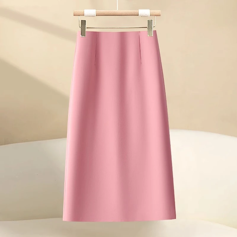 粉色西装半身裙女春秋季2025新款爆款超好看a字直筒裙垂感包臀裙