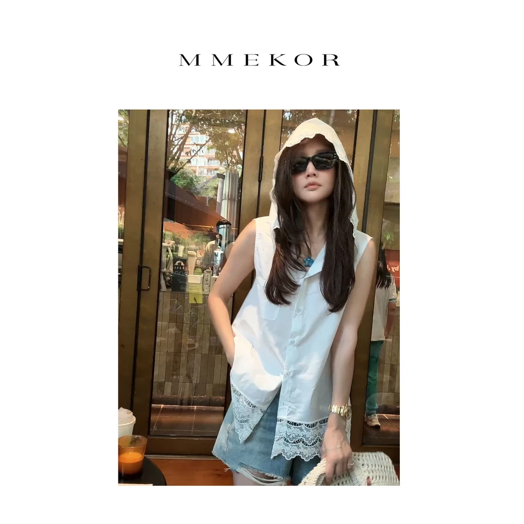 MMEKOR“落入凡尘”背心 2025新款静奢老钱风连帽上衣 89579