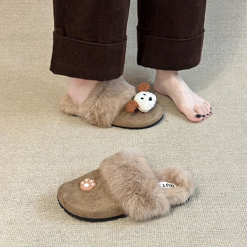 勃肯鞋女2025新款毛毛拖鞋秋冬季厚底一脚蹬加绒博肯包头半拖棉拖