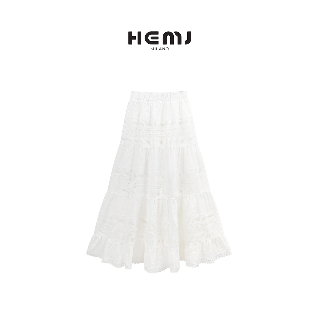 HEMJ 和梦洁“白羽诗集”镂空100棉轻奢气质百搭半身裙 MD1A0277