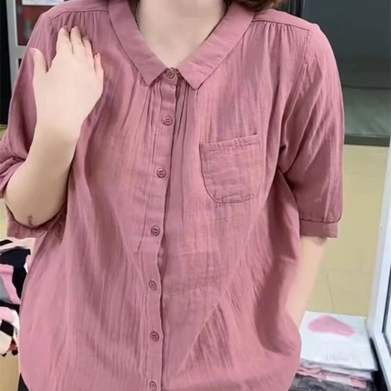 五分袖单排多扣薄款长袖衬衫时尚上衣洋气休闲女装百搭