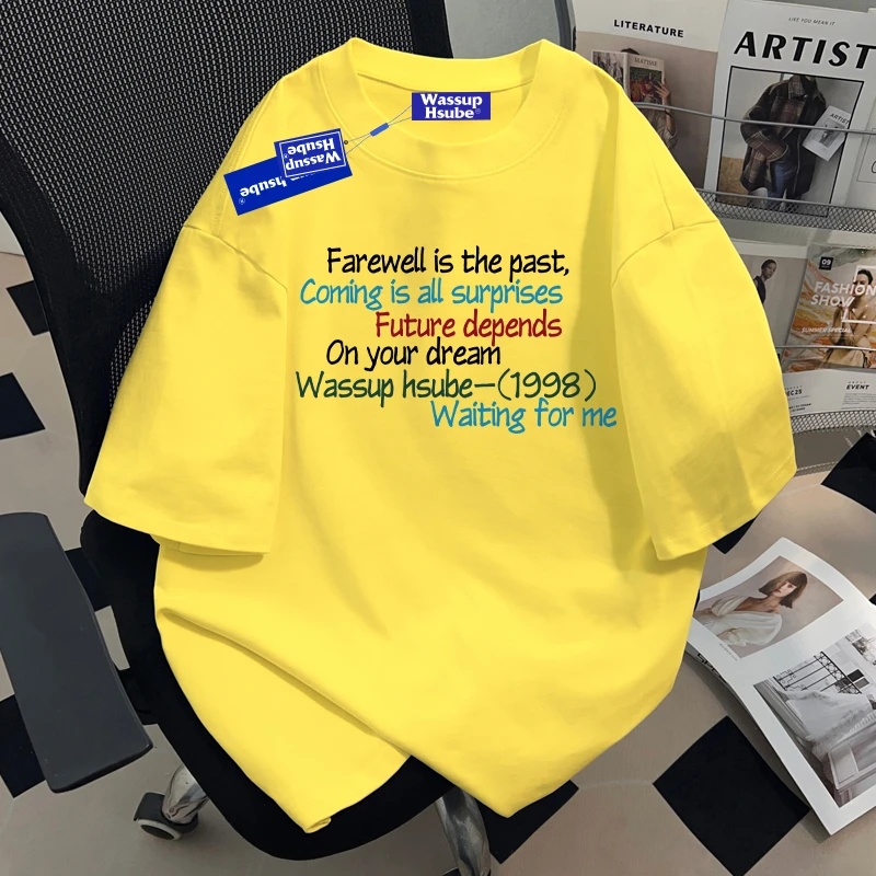 WASSUP HSUBE国潮牌字母印花短袖T恤男生美式休闲半袖圆领上衣服