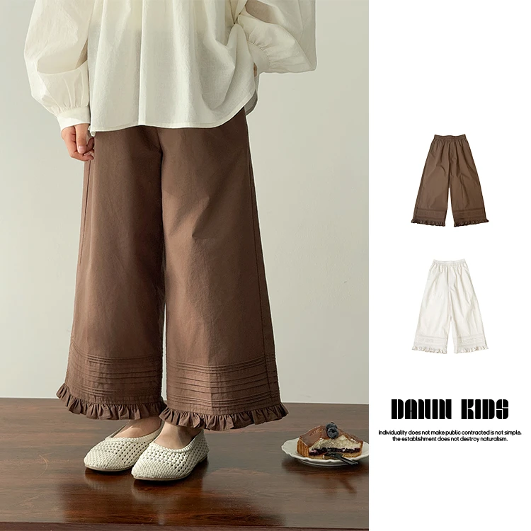 【嗒囜】女童25春季新款百搭复古花边裤九分裤儿童松紧腰宽松休闲裤