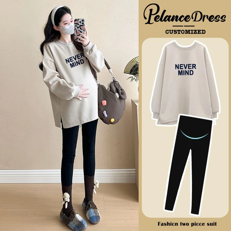 孕妇装卫衣春秋字母印花上衣宽松休闲洋气减龄中长款长袖打底衫