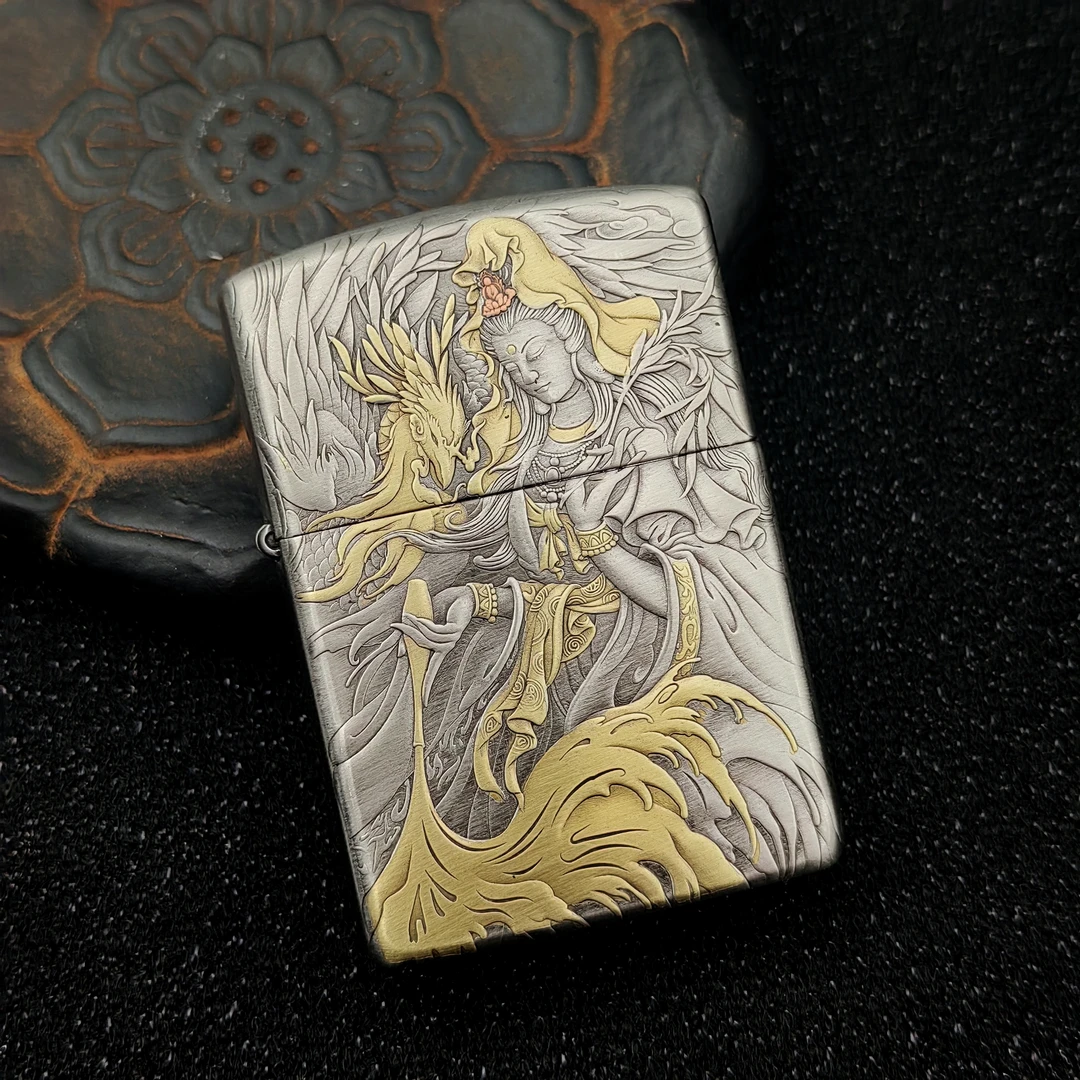ZIPPO 打火机正品 168熏银鎏金玉凤观音 1837【大白专属】