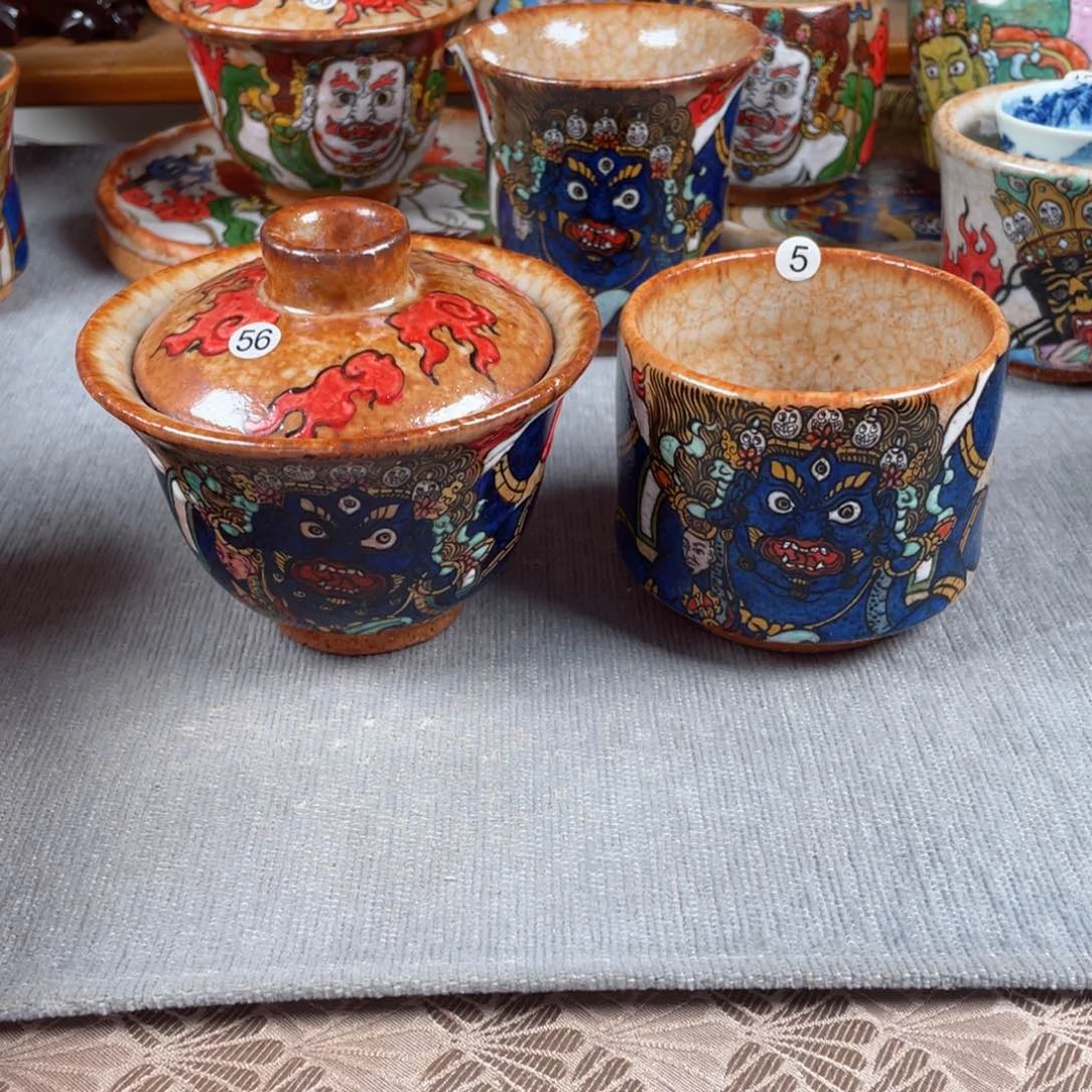 杯F****m手绘大黑天盖碗杯子新粉