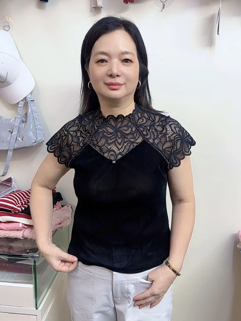 蕾丝气质夏季常规款拼接短袖打底衫镂空小衫时尚洋气