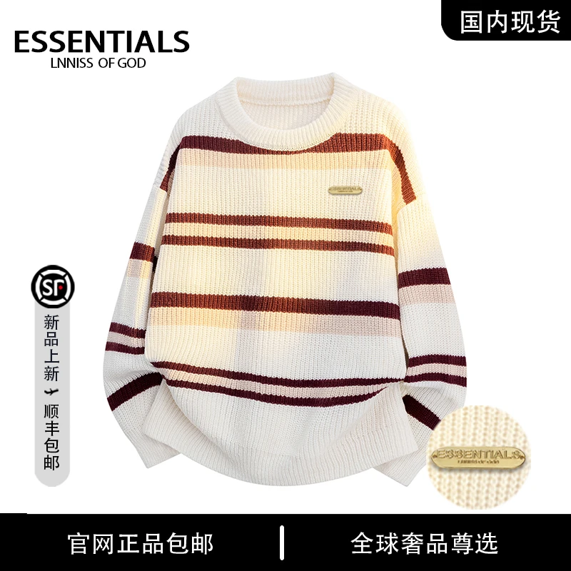 【官方奥特莱斯】品牌折扣美式撞色条纹毛衣男秋季情侣百搭休闲上衣