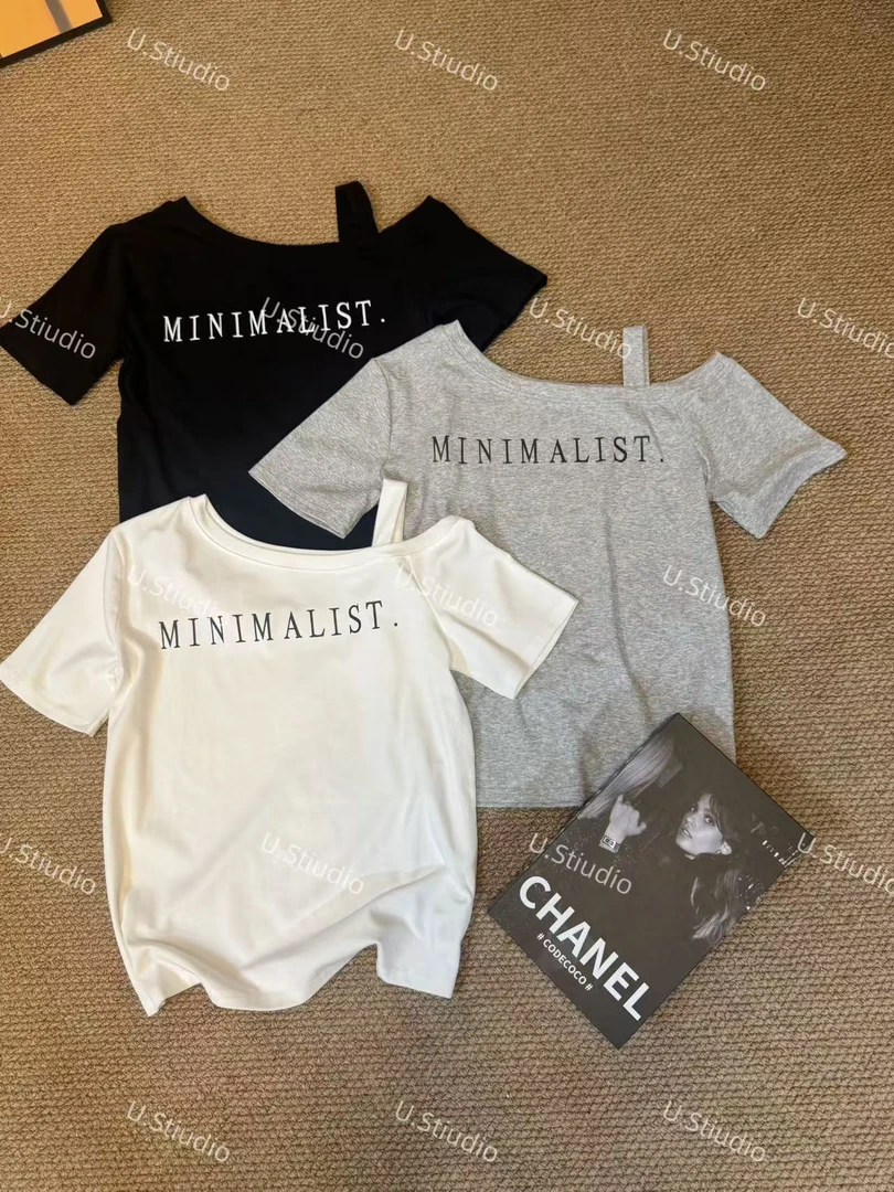 【月半悠】侧肩字母潮棉T