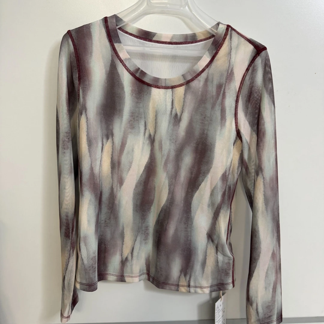 防晒扎染长袖扎染显瘦棉T恤夏季女士运动风自发热32616702