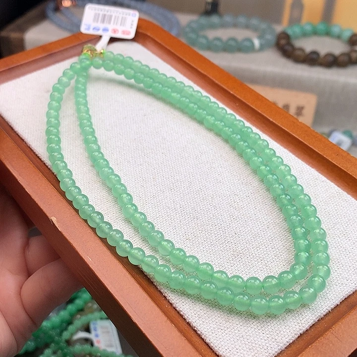 翡翠合金手链冰透晴果绿长项链，漏