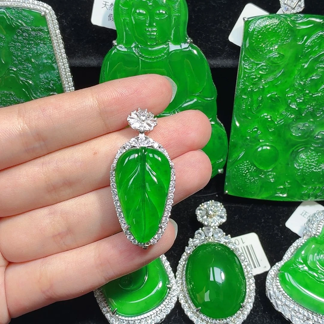 翡翠银S925镶嵌颈饰天然A货翡翠