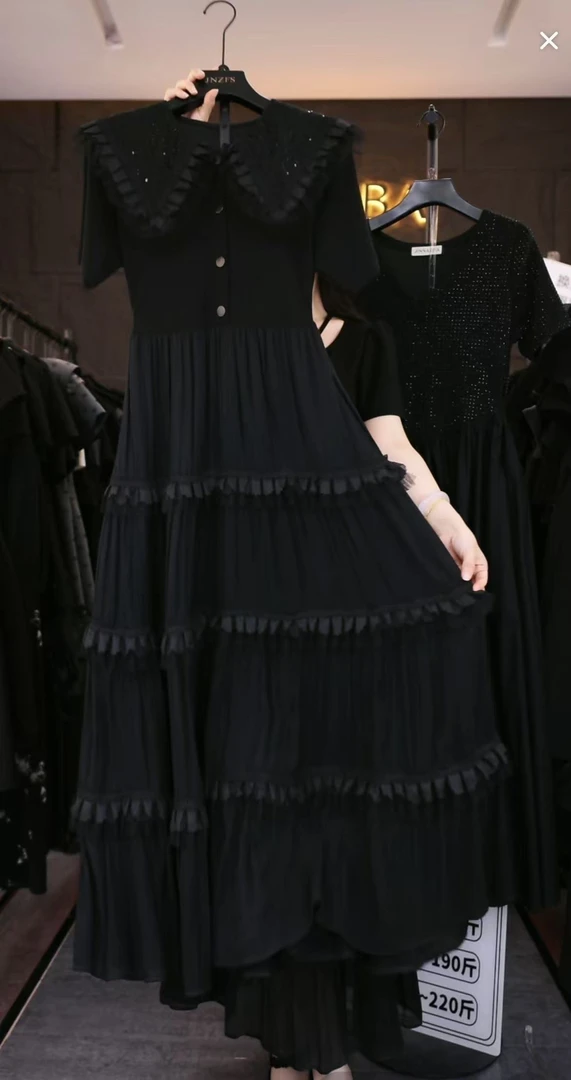 【原创设计师款女装】亮片轻奢显瘦气质短袖大码连衣裙子3794#