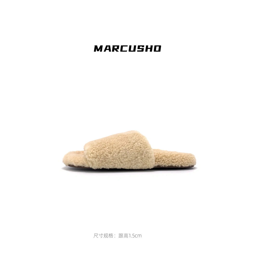 MARCUSHO外穿羊羔毛一字半拖D1351