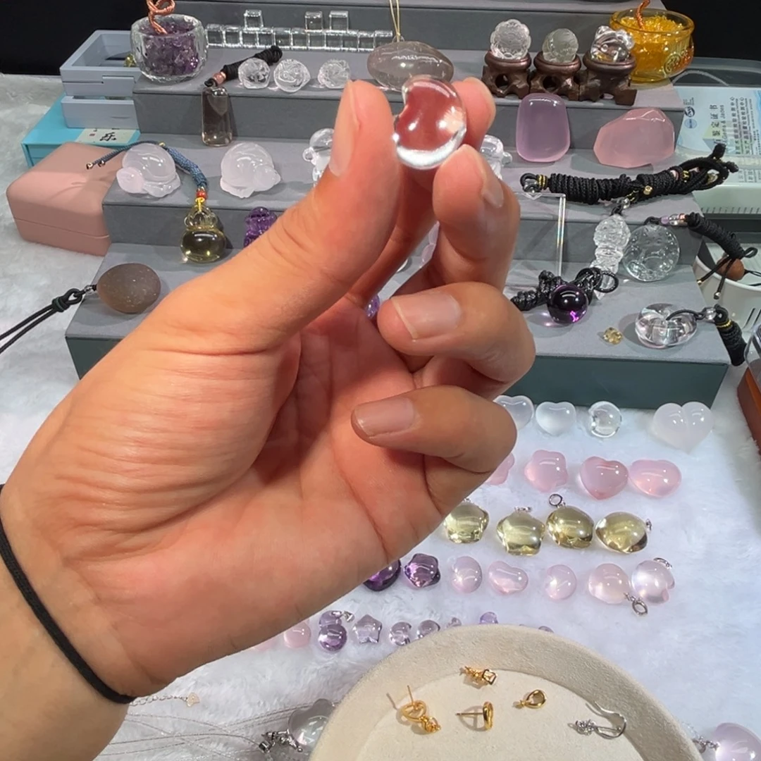 水晶摆件银S925镶嵌白水晶月亮➕小圆扣