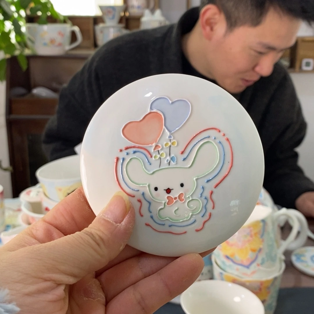 西***树瓷片城堡杯盖景德镇釉下彩手绘