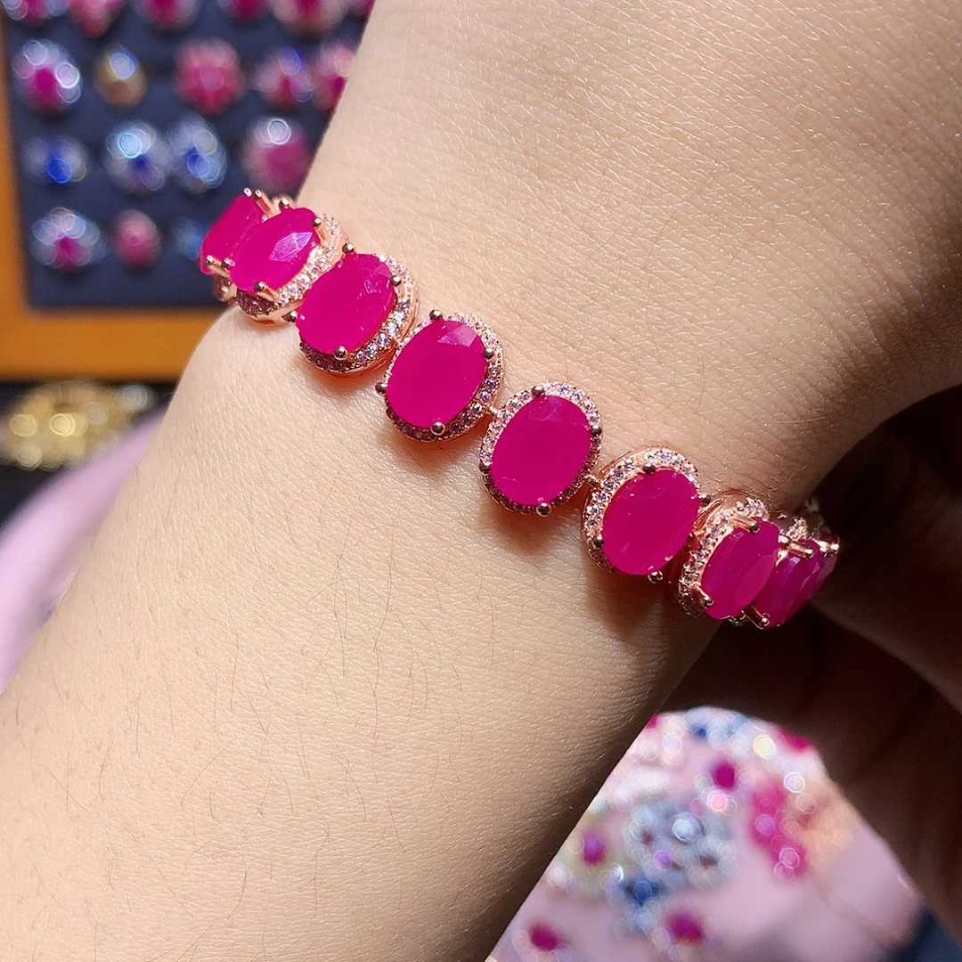 银S925镶嵌手链红宝石