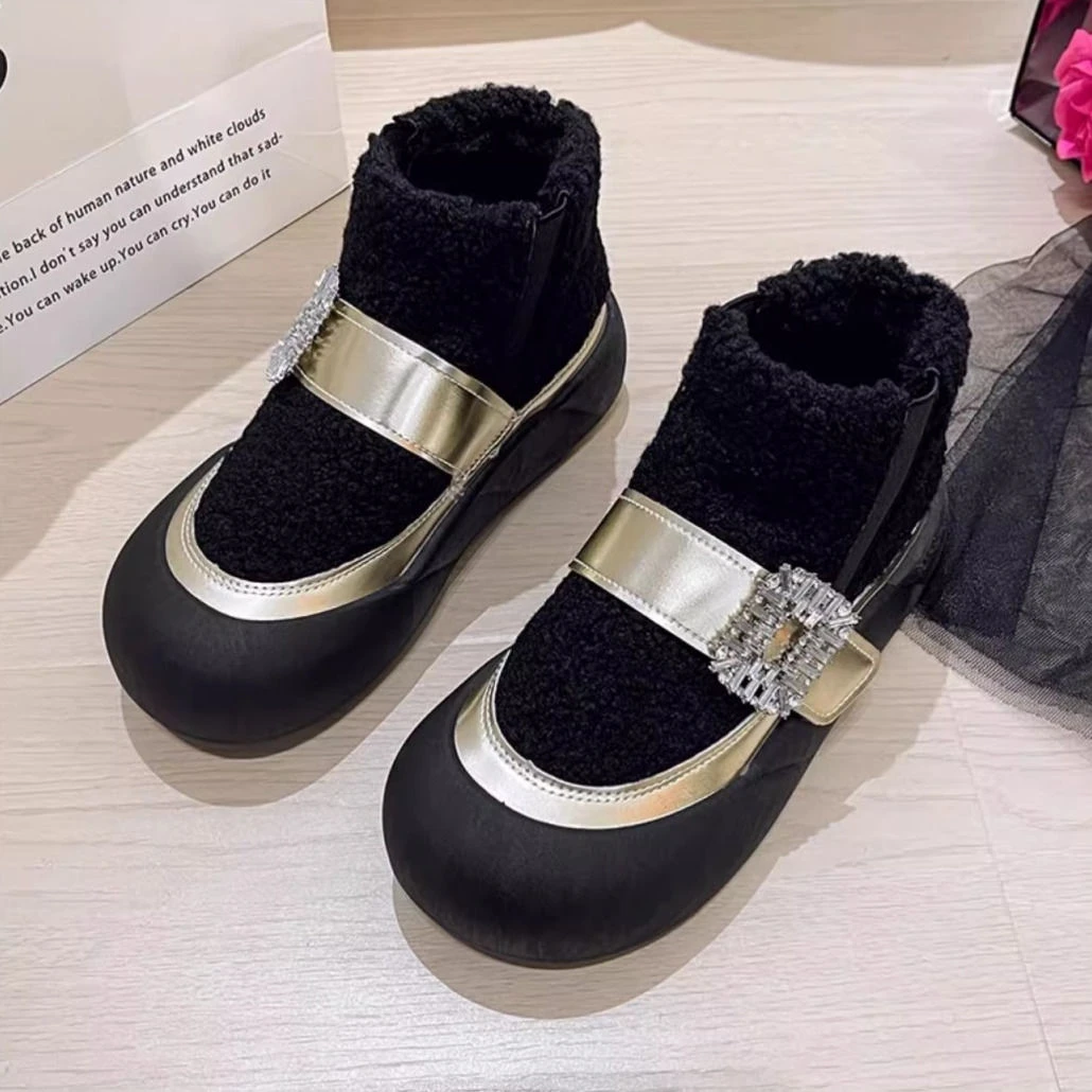 毛毛鞋女小个子增高2023秋冬季魔术贴皮毛一体加绒软底一脚蹬棉鞋