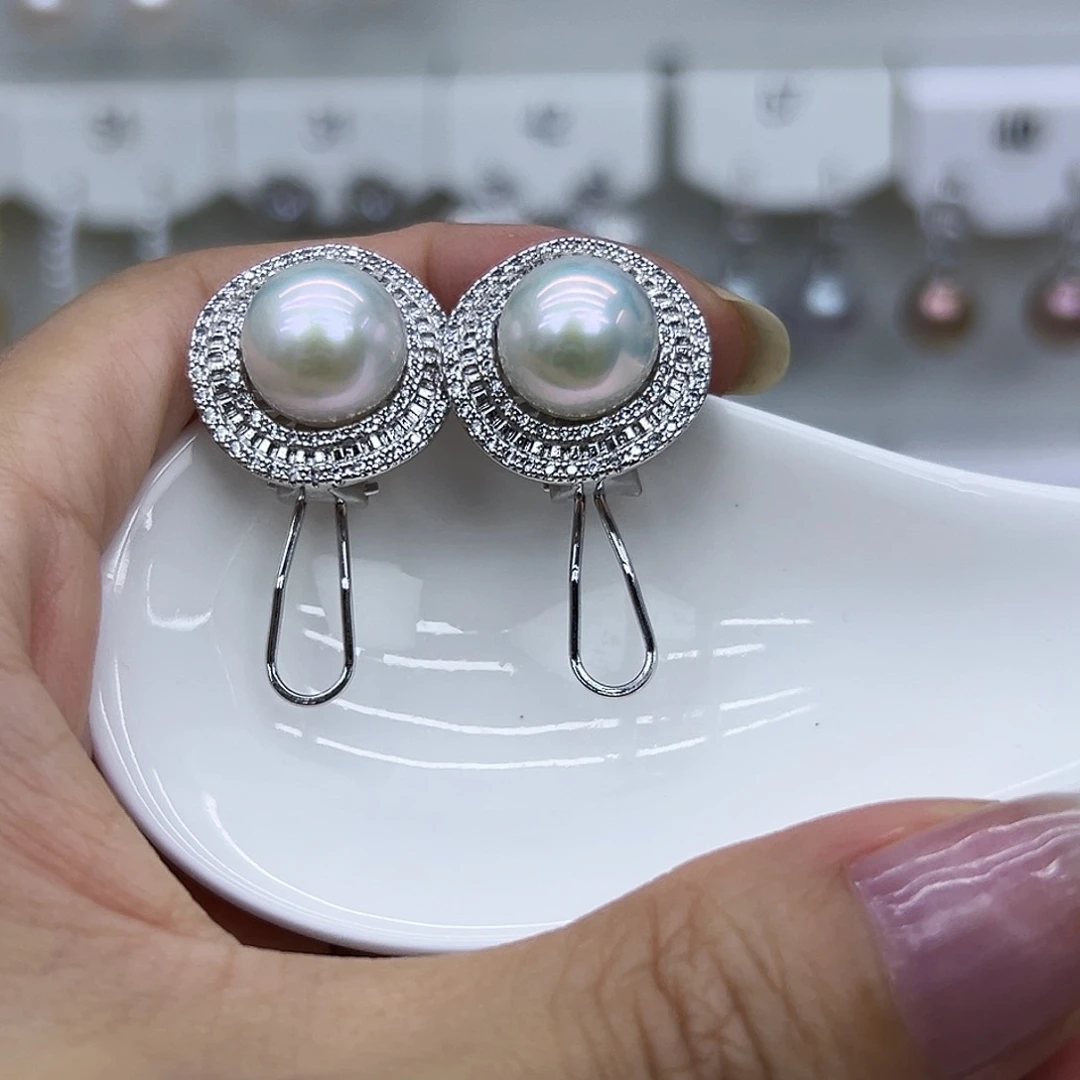 银S925镶嵌耳钉淡水珍珠