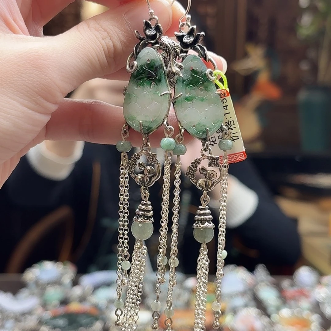 翡翠银S925镶嵌耳饰耳饰