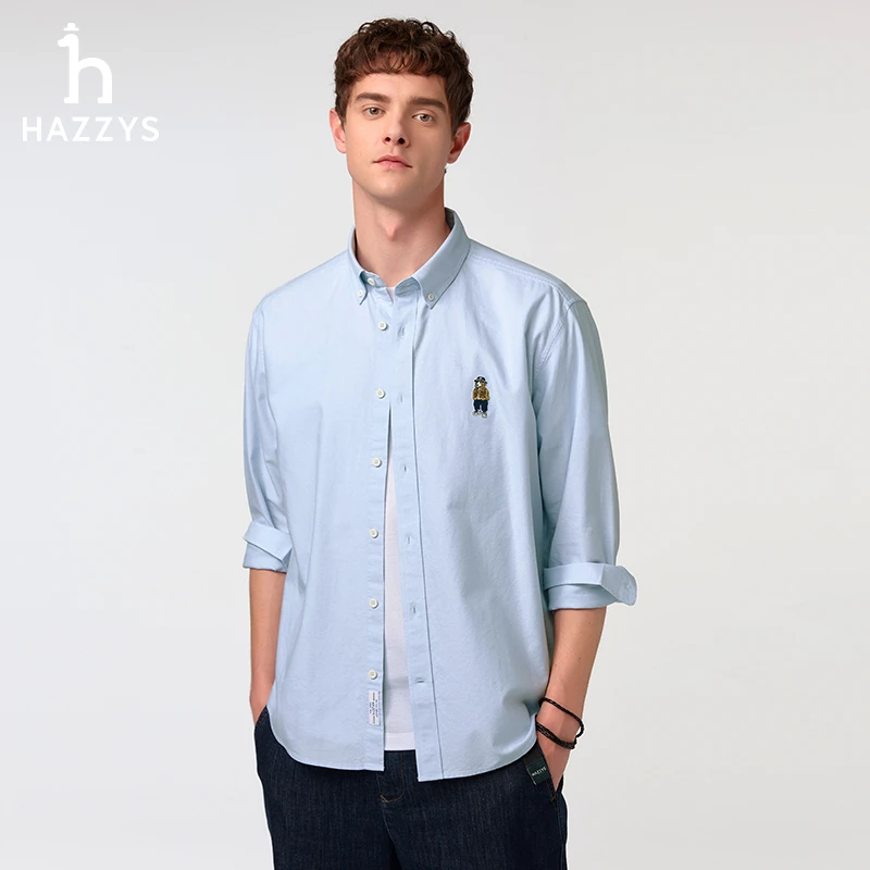 【PHIZ】Hazzys哈吉斯春季男士长袖休闲衬衫男款英伦时尚设计感衬衣