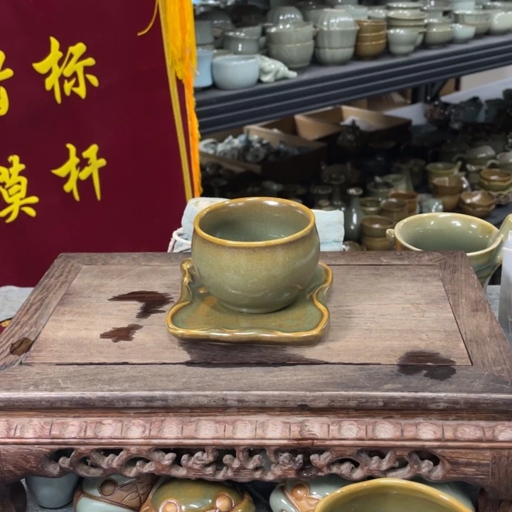 ****样摆件青绿釉缸杯➕青绿釉荷塘闲趣杯垫