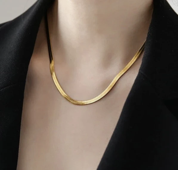 铜合金项链 Ins风时尚简约高级颈链小众百搭蛇骨链锁骨链项链金色