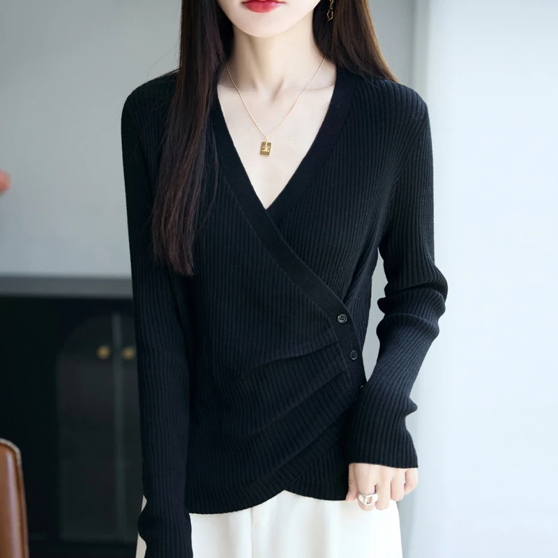 哥弟阿玛施正品新款秋季薄款纯色通勤风毛针织衫开衫女装显瘦上衣