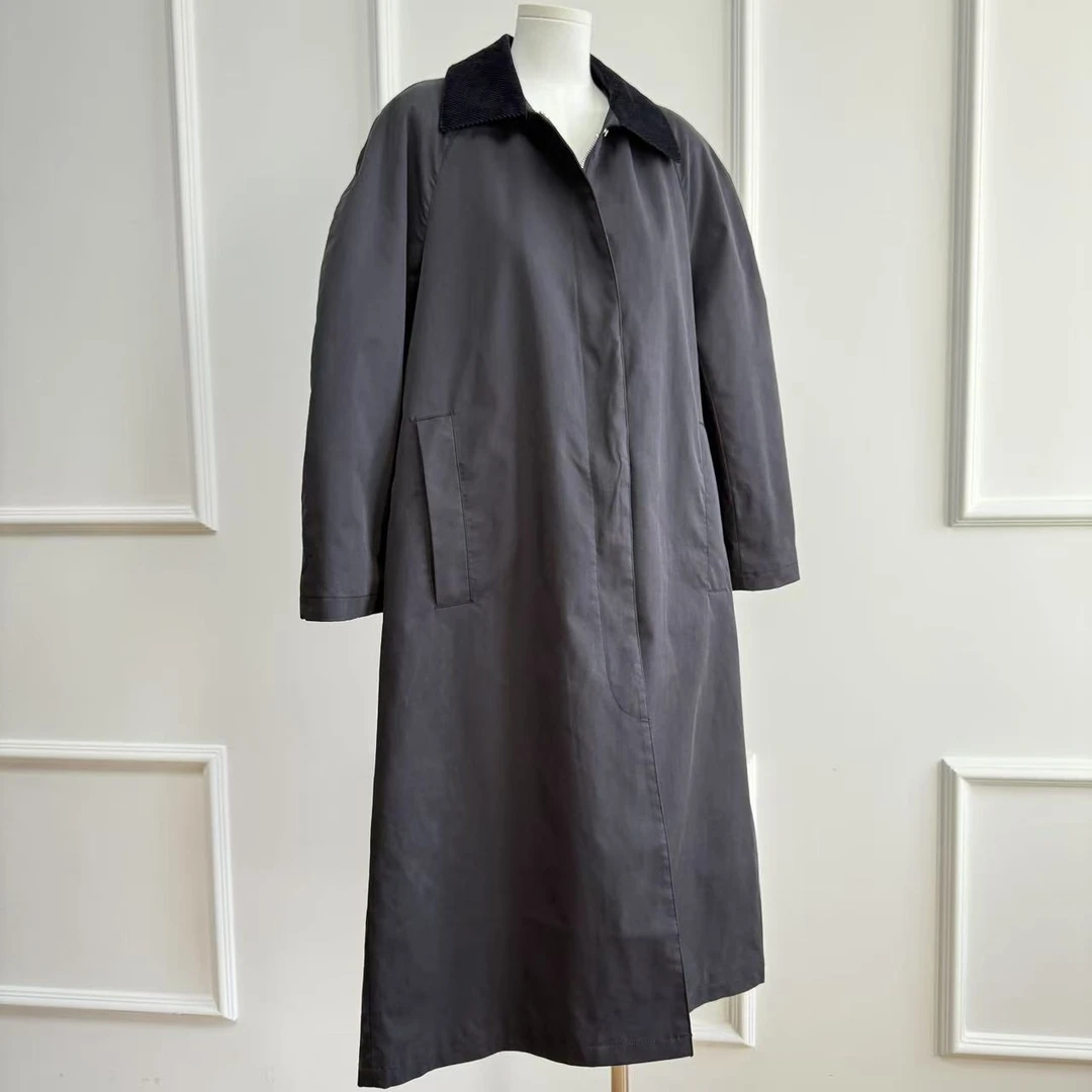 【Latti】TR大衣-复古高端极简灯芯绒翻领菱格纹夹棉风衣棉服中长款