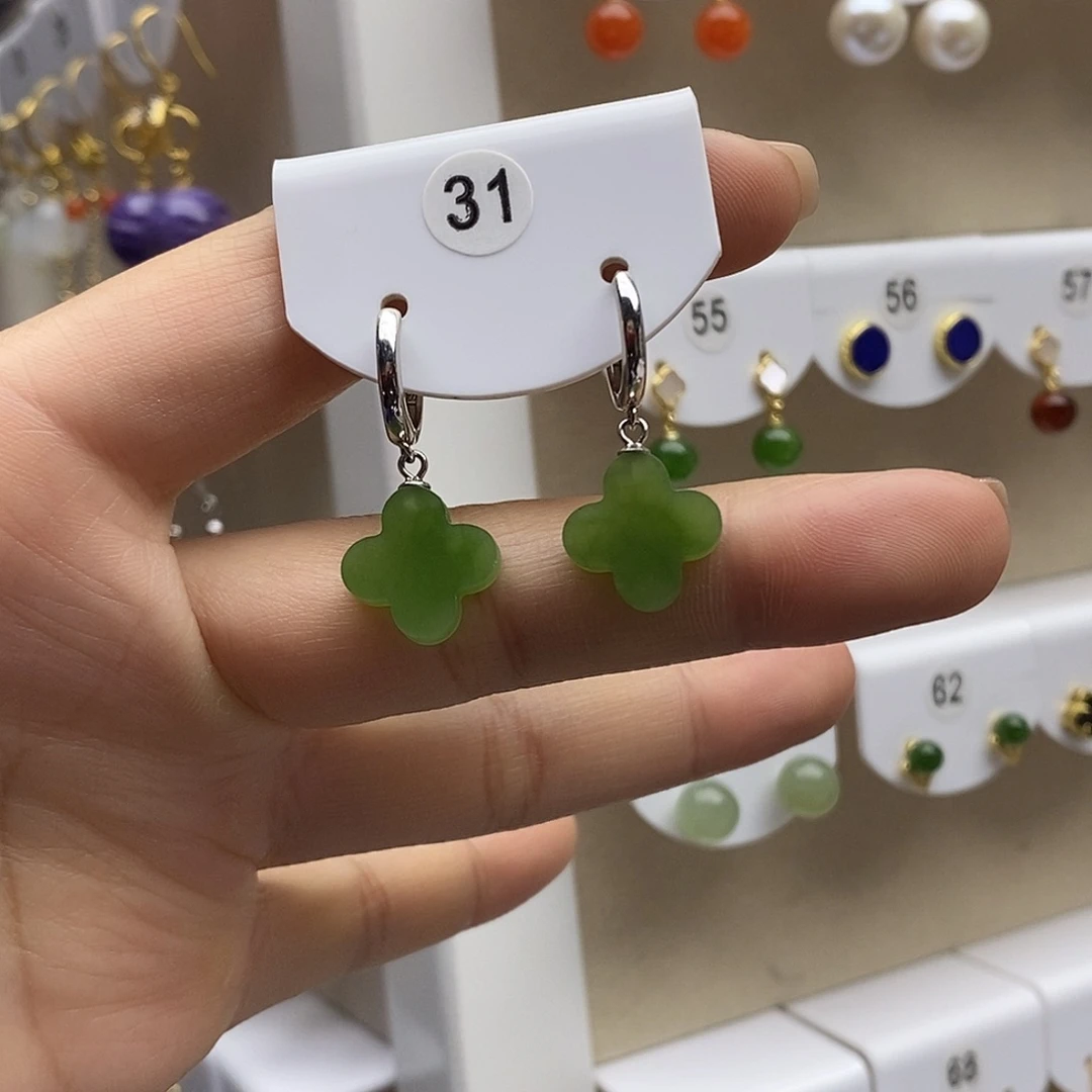 和田玉银S925镶嵌耳饰